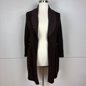 Libian Duster Cardigan Size 3XL Brown Shawl Collar Sparkly Belted Brown Cardigan